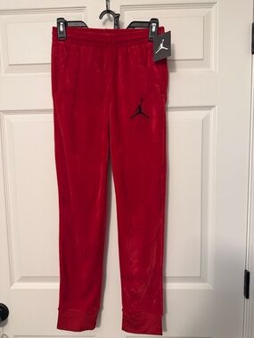 Jordan Red Velour Joggers with Black Jumpman